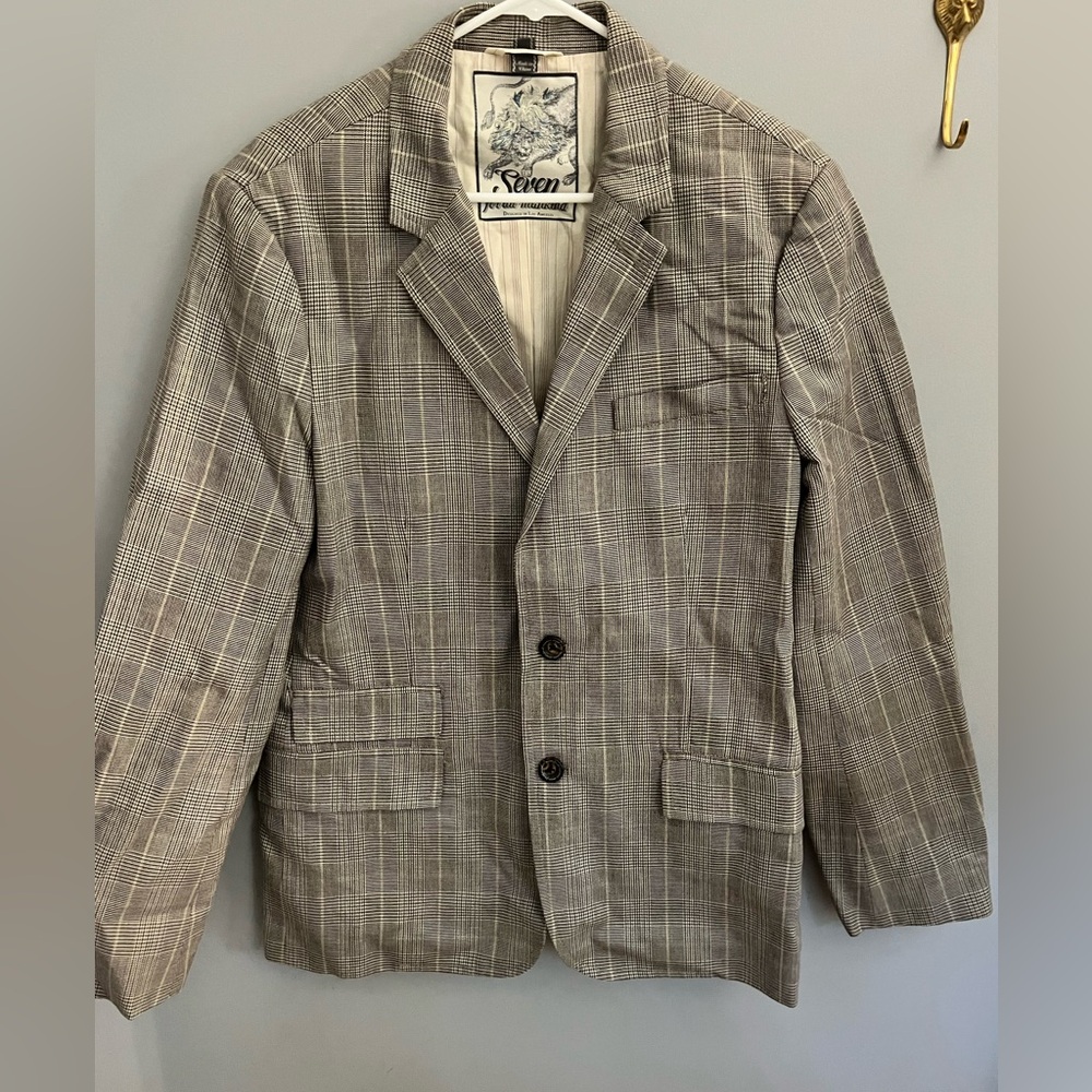7 For All Mankind Men’s Jacket Blazer L Tweed Cotton Gray Preppy